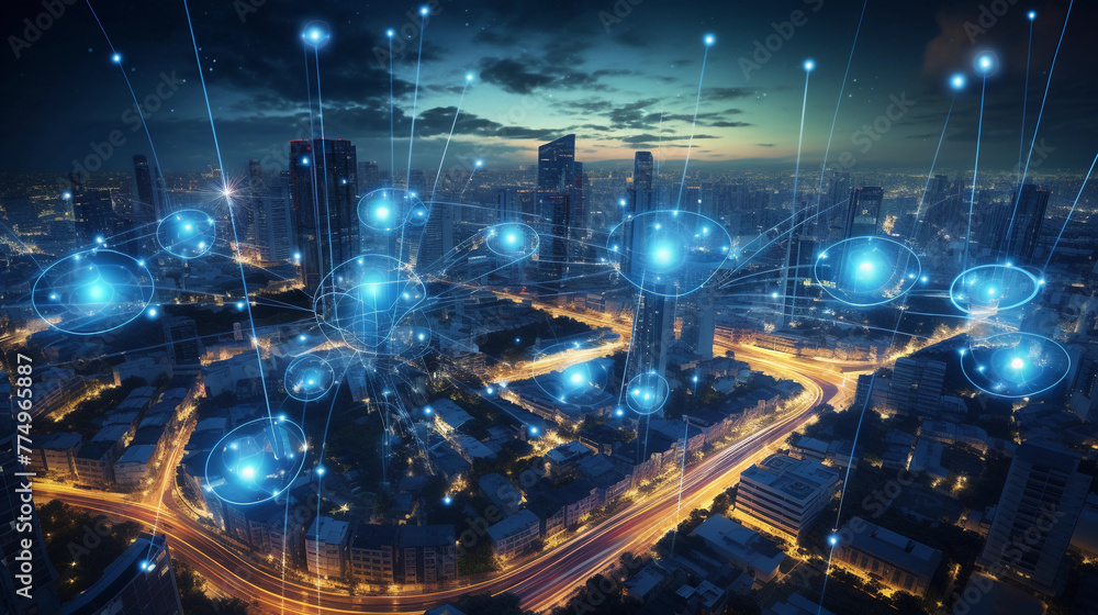 Naklejka premium 5G wireless network, high speed internet, cloud computing or connect diagram technology, Data storage, service, synchronize, online, financial, Connectivity global, smart city 