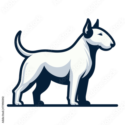 Bull terrier dog full body vector illustration  cute adorable funny pet animal  standing purebred dog concept design template isolated on white background