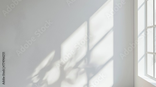 White room  glass windows  combined with the sunlight on the wall. 