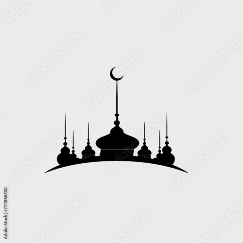 Silhouette of mosque,Shape of Mosque: Black and white matching, shapes cutting work.White background.