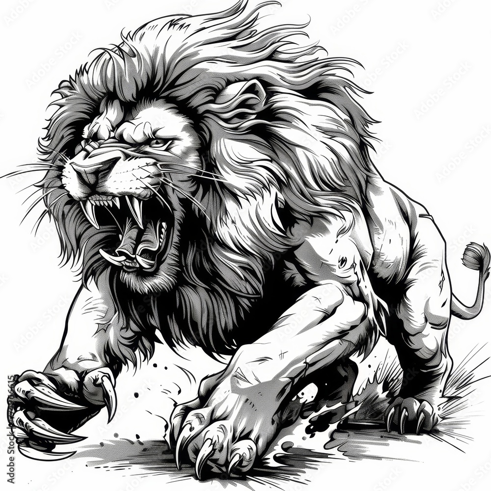 Obraz premium KS aggressive lion with claws vector illustration on whit