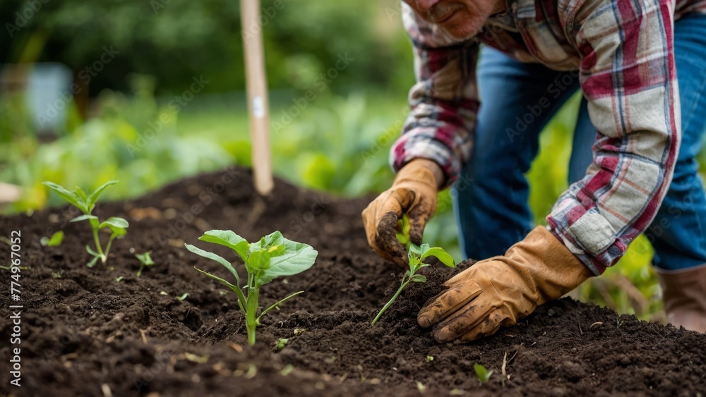 Person planting trees or working in a community garden promotes local food production and habitat restoration, The concept of World Environment Day Person planting trees or working in a community garden promotes local food production and habitat restoration, The concept of World Environment Day