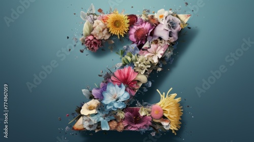 The letter A is made of colorful flowers in the style of hyperrealistic illustrations © MOUISITON