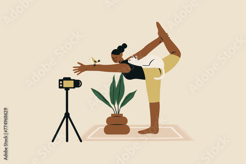 Yoga Influencer with Pet Vector Illustration (ID: 774968629)
