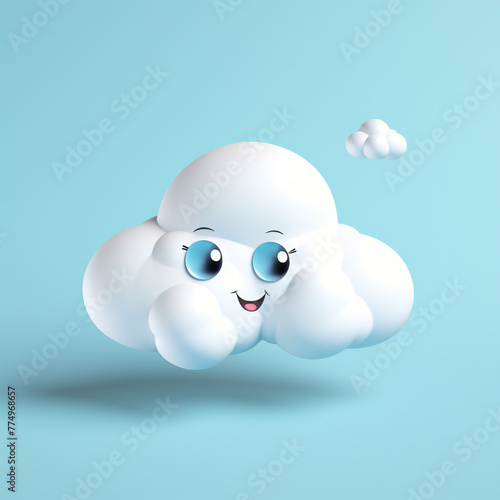3d cartoon style cloud on isolated background сreated with Generative Ai