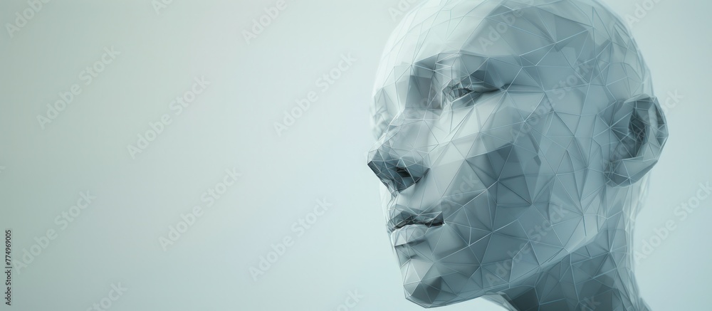 Artificial intelligence - human head in polygonal modeling style. Digital background for technology advertising with copy space. Artificial intelligence - human head in polygonal modeling style. Digital background for technology advertising with copy space.