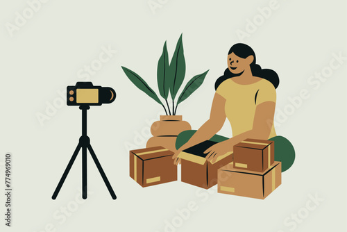Influencer Unboxing Vector Illustration (ID: 774969010)