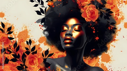 African American illustration for fashion banner. Trendy woman model.