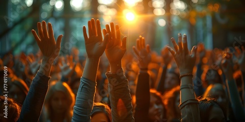 Blurred crowd of people raising hands in a council meeting to discuss suggestions and concepts for democracy. Concept Council Meeting, Democracy, Suggestions, Crowd, Blurred Hands, Concepts