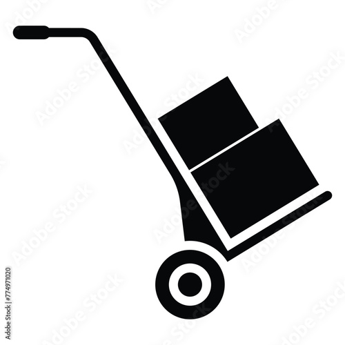 Hand truck vector icon. Moving dolly with cardboard boxes flat line symbol for apps and websites. Black silhouette. Logistic, delivery sign.