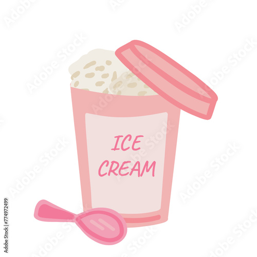 Ice cream busket pink flat design with spoon