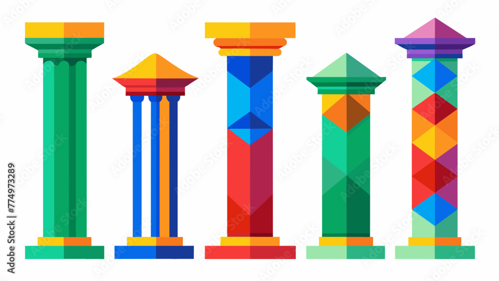 Set Of Colorful Different Pillars