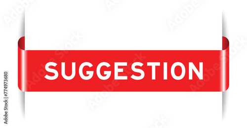 Red color inserted label banner with word suggestion on white background
