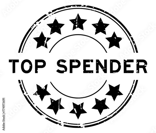 Grunge black top spender word with star icon round rubber seal stamp on white background