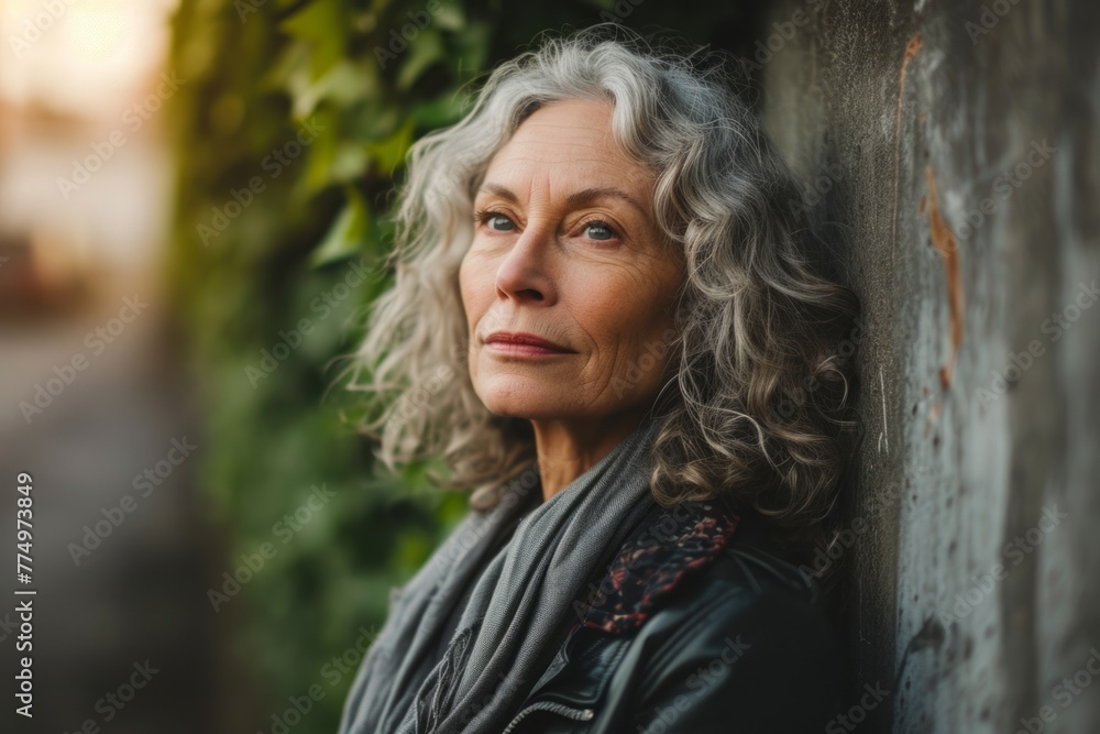 Portrait of a beautiful senior woman with grey hair in the city. Portrait of a beautiful senior woman with grey hair in the city.