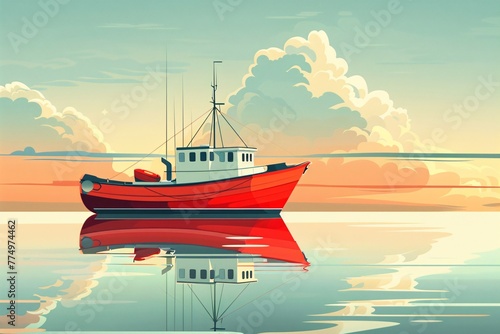 a red boat on water photo