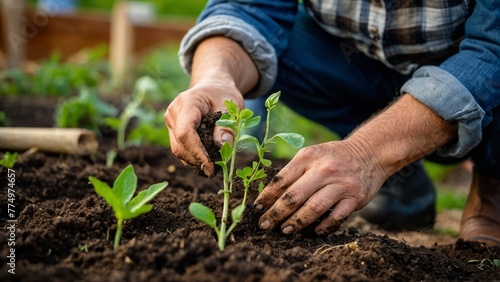 Person planting trees or working in a community garden promotes local food production and habitat restoration, The concept of World Environment Day