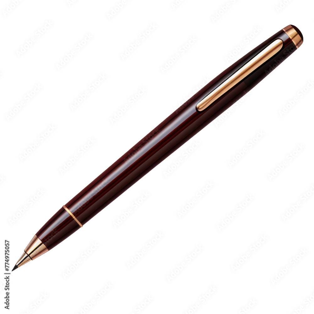 wood brown gold pen on white background.