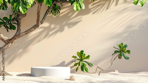 A harmonious blend of white podium tree branch AI generated illustration
