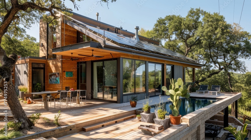 A house that prioritizes sustainability with solar p  AI generated illustration