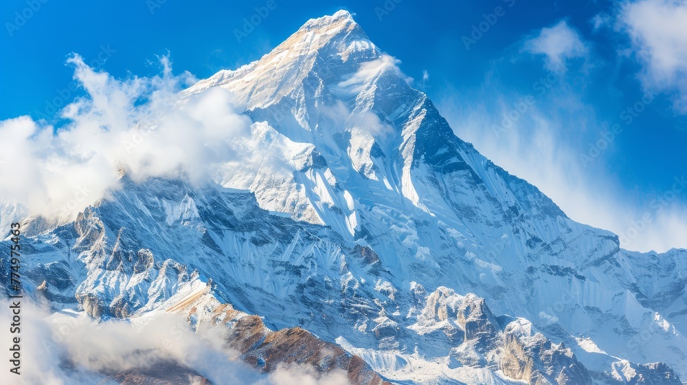 A magnificent snowy peak piercing the sky its slopes  AI generated illustration