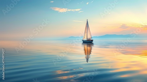 A lone sailboat on calm bay AI generated illustration