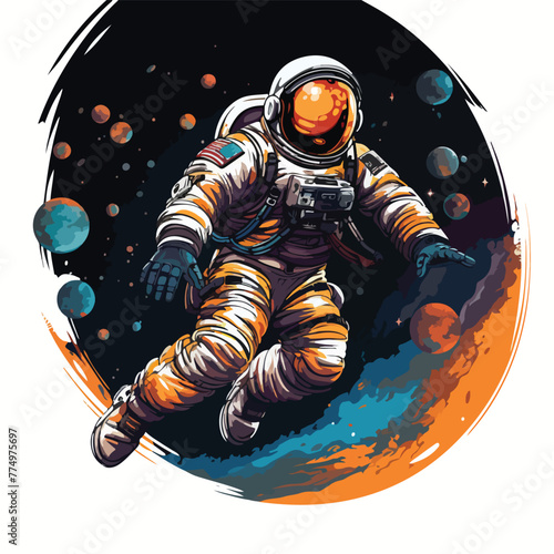 Astronaut in spacesuit fling in the space with space rocket 