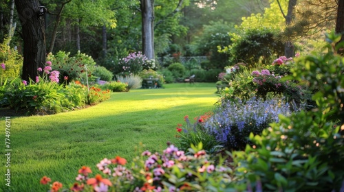 Wallpaper Mural A peaceful garden with blooming flowers  AI generated illustration Torontodigital.ca