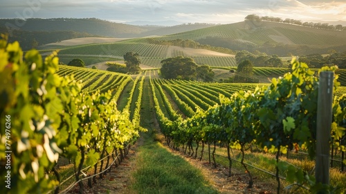 A picturesque vineyard with rolling hills AI generated illustration