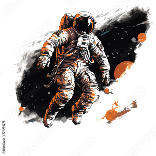 Astronaut in spacesuit fling in the space with space rocket 