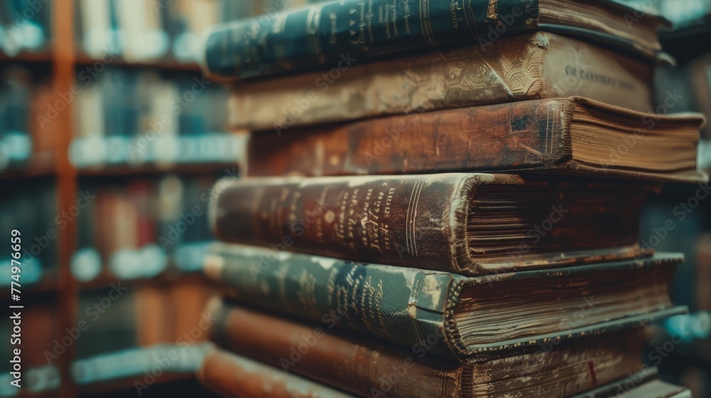 A serene stack of weathered books on history standin AI generated illustration A serene stack of weathered books on history standin AI generated illustration