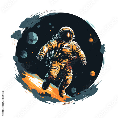 Astronaut in spacesuit fling in the space with space rocket 