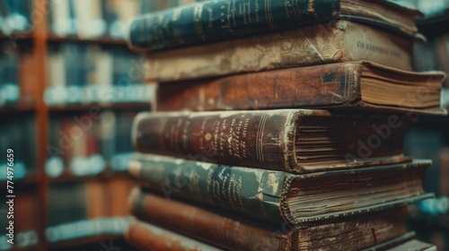 A serene stack of weathered books on history standin  AI generated illustration photo