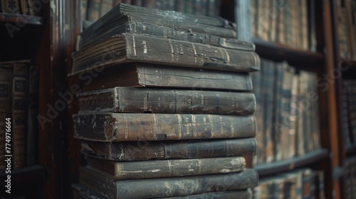 A serene stack of weathered books on history standin AI generated illustration