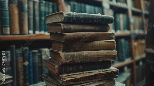 A serene stack of weathered books on history standin  AI generated illustration photo