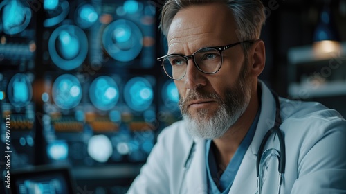 Mature Male Doctor Contemplating in a High-tech Lab