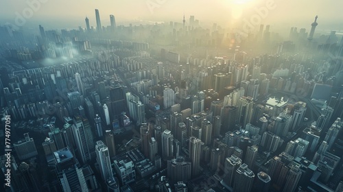 A sprawling metropolis where every citizen is part o  AI generated illustration photo
