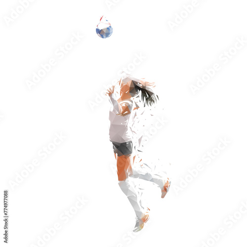 Volleyball player, low poly woman, isolated geometric illustration, side view. Female volleyball logo