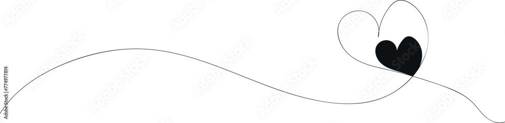 One continuous drawing of heart and color shape love sign. Thin contour and romantic symbol for greeting card and web banner in simple linear style. Editable stroke. Doodle outline vector illustration One continuous drawing of heart and color shape love sign. Thin contour and romantic symbol for greeting card and web banner in simple linear style. Editable stroke. Doodle outline vector illustration