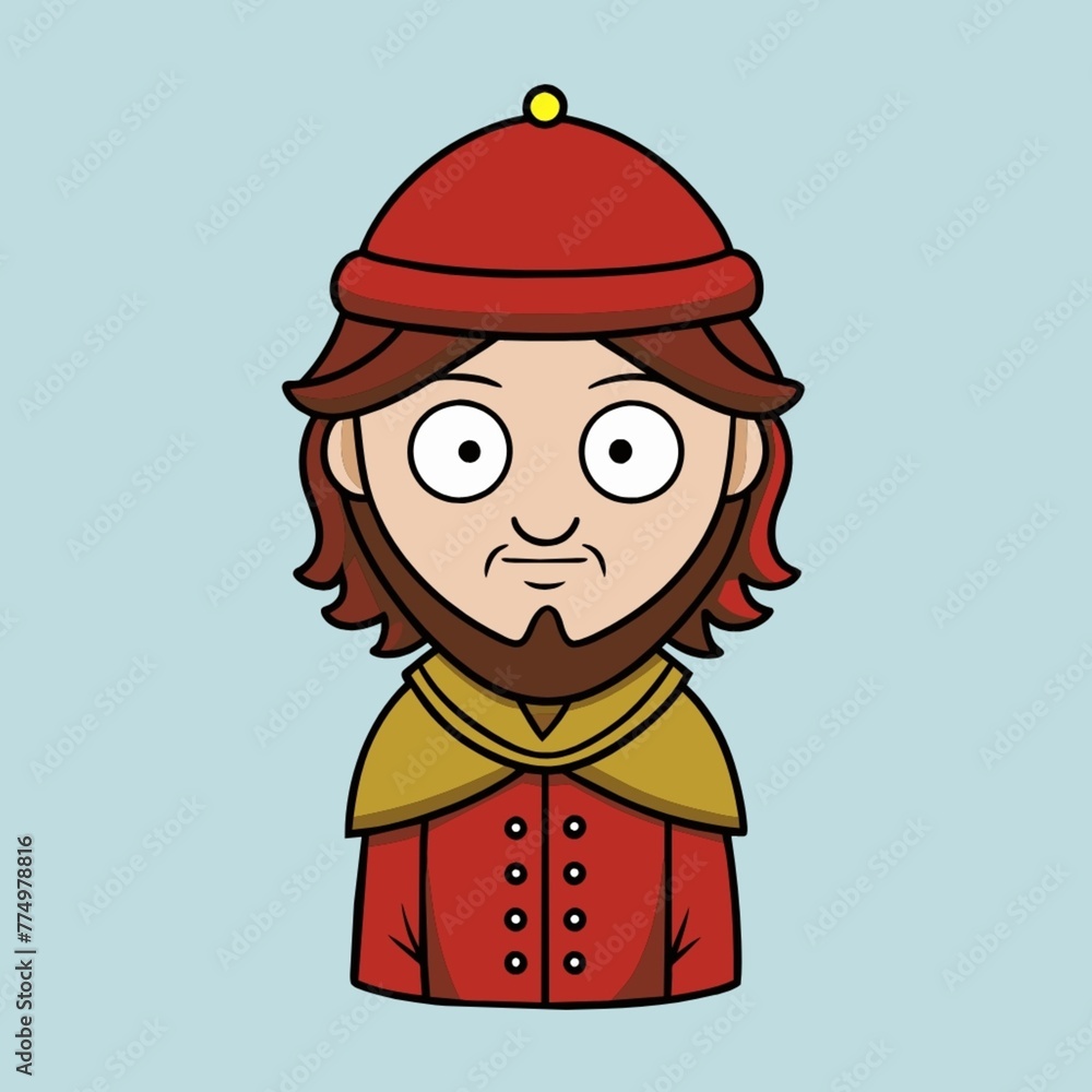 A man in the red clothes of a medieval guard or guard A man in the red clothes of a medieval guard or guard