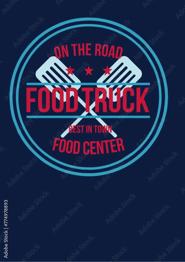 on the road food truck best in town food center logo vintage stamp