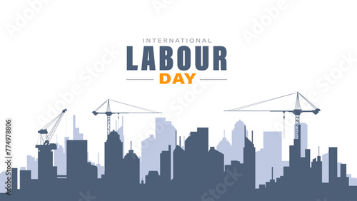 International labour day celebration with silhouette building and worker illustration background © Djoyotrue