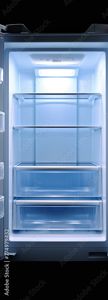 Portrait of an inside opened mini empty refrigerator, minimalist сreated with Generative Ai
