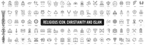 Christian religion line icons collection. Religious icons. Christian vector set icon