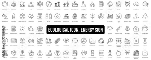 Set of green energy thin line icons. Icons for renewable energy, #774980847