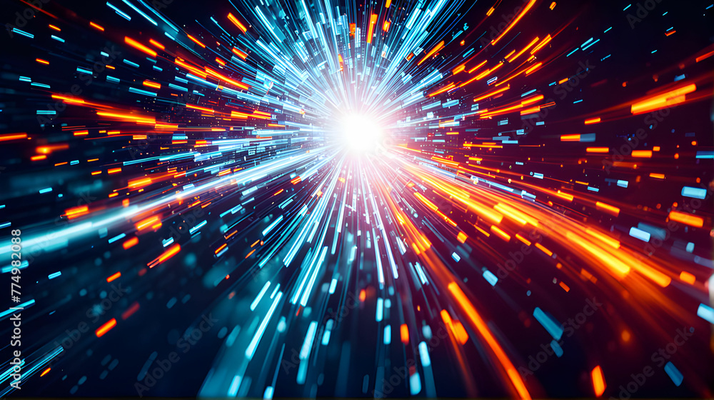 Naklejka premium Abstract technology background of high speed global data transfer, ultra fast broadband and connection, digital explosion, cyber tech motion 