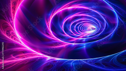 Spiral galaxy fantasy, digital art in purple and blue, abstract cosmic background