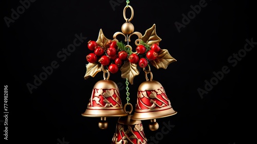 Decorative christmas ornament with christmas golden bells or jingle bells Christmas decoration