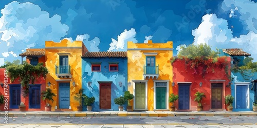 Vibrant watercolor streets of Cartagena de Indias Colombia. Concept Travel Photography, Street Scenes, Colombian Culture, Vibrant Colors, Watercolor Aesthetics