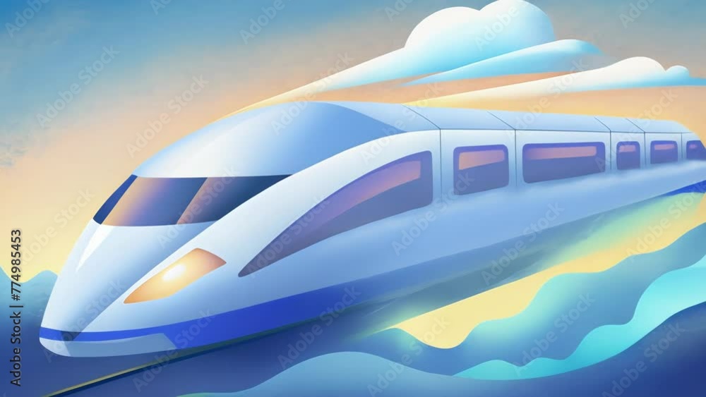 A sleek highspeed electric train zipping along a track representing the advancement in public transportation systems and the role of electric A sleek highspeed electric train zipping along a track representing the advancement in public transportation systems and the role of electric